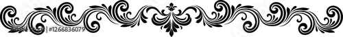 A filigree heraldic crest calligraphic motif, floral pattern horizontal divider design element. Original design in a vintage style.