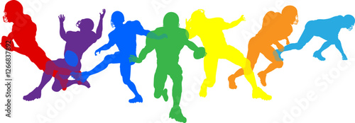 Silhouette American football player set. Active sports people healthy players fitness silhouettes concept.