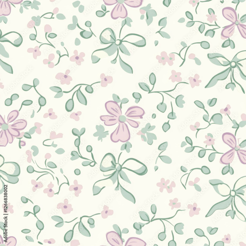 A seamless pattern filled with delicate, small floral motifs spread evenly across the design, featuring soft pastel colors such as blush pink, mint green, and lavender. A seamless pattern filled with delicate, small floral motifs spread evenly across the design, featuring soft pastel colors such as blush pink, mint green, and lavender.