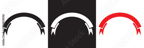 Semi circular ribbon banner .Semi circle curved wide large long banner.  isolated on white and black background. Vector illustration. EPS 10