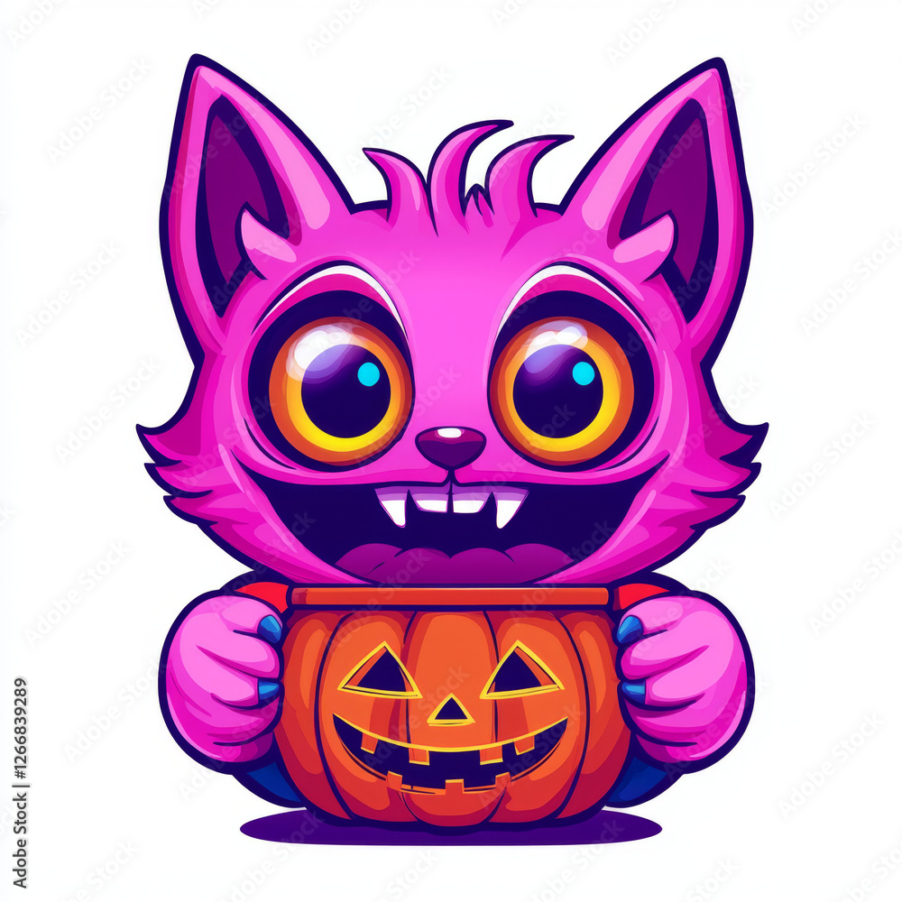 Obraz premium Cute Pink Cartoon Furry Cat with a Playful Look
