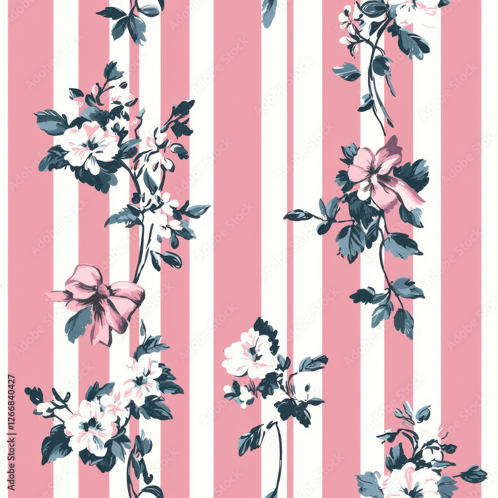 Obraz premium tiny pink roses pattern on cream background, small floral print 