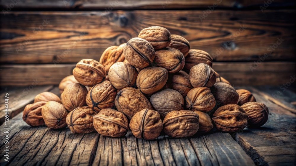 A Bountiful Pile of Shelled Walnuts Resting on a Rustic Wooden Surface A Bountiful Pile of Shelled Walnuts Resting on a Rustic Wooden Surface