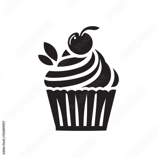 Silhouette cupcake Icon, muffin logo. Vector illustration, food icon, Can be used as icon, sign or symbol - cupcake silhouette.