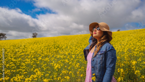 Garota no campo de canola