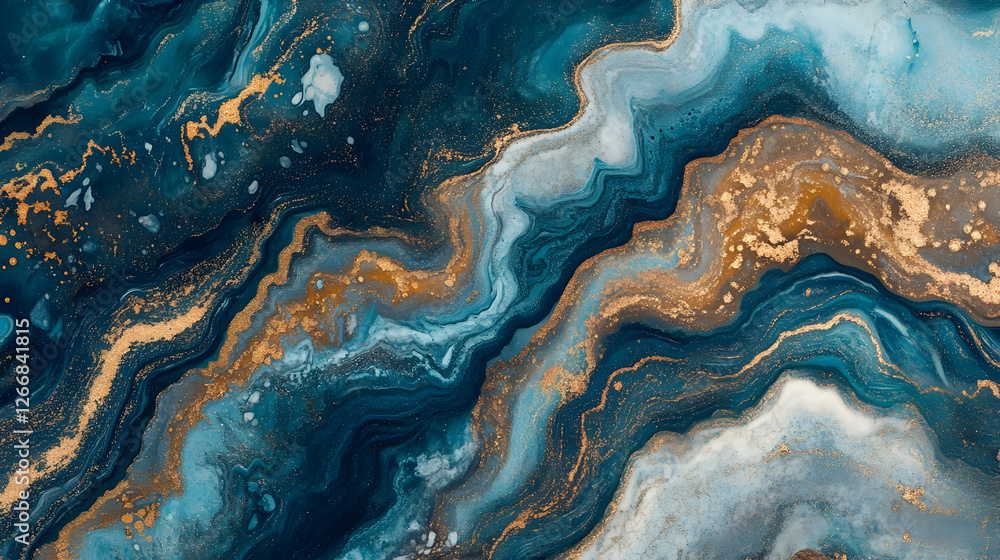 Fototapeta premium Abstract blue gold marble texture background