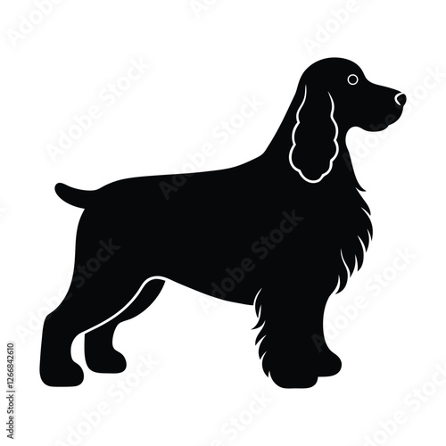 Black and White Silhouette Icon of Cocker Spaniel Dog in Simple Design