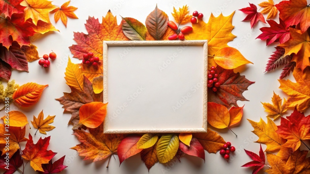Autumnal Frame Surrounded by Vibrant Fall Foliage and Bright Red Berries, Perfect for Seasonal Announcements or Greetings Autumnal Frame Surrounded by Vibrant Fall Foliage and Bright Red Berries, Perfect for Seasonal Announcements or Greetings