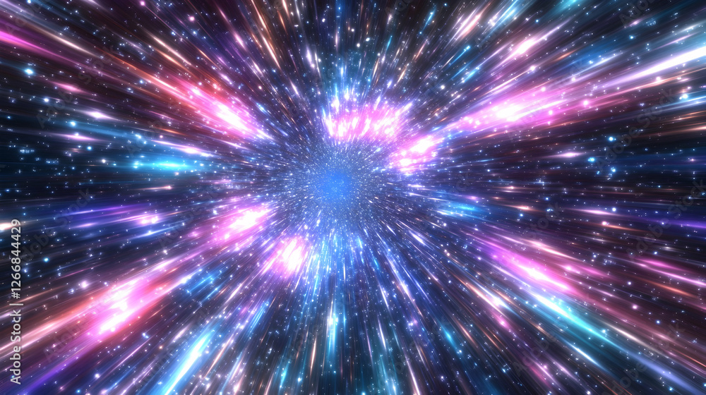 Fototapeta premium Colorful cosmic tunnel, stars, space travel, background