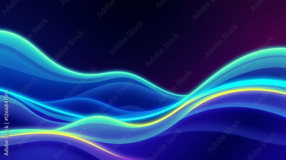Naklejka premium Luminous Gradient Waveforms, A Symphony of Color and Depth in Dark Space