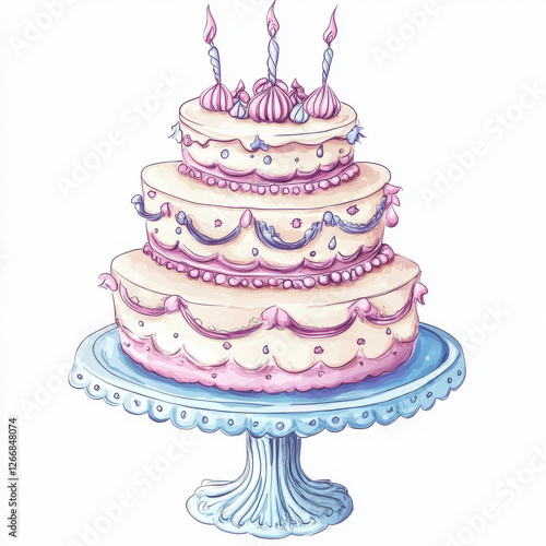 hand drawn fancy cakes in pastel colors whimsical look 
