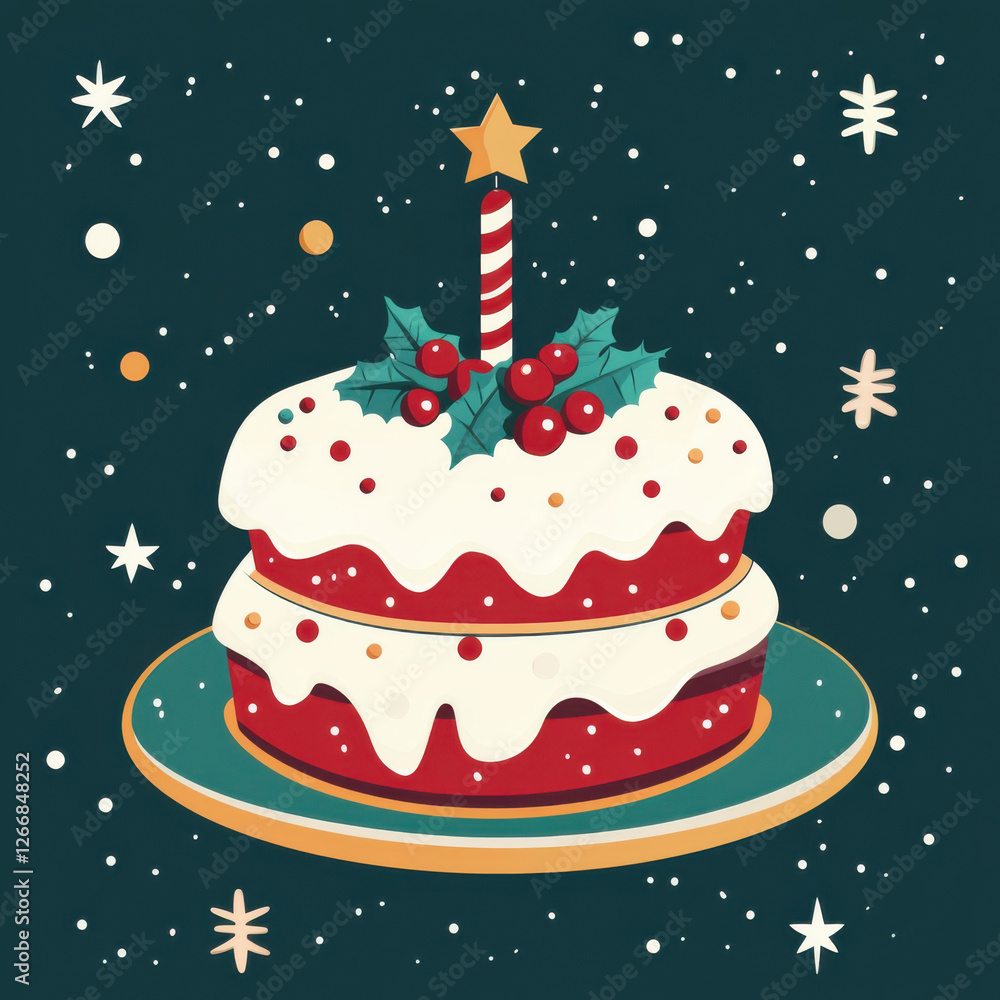 retro Christmas cake, flat vector illustration retro Christmas cake, flat vector illustration
