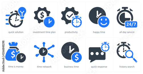 A set of 10 business icons as quick solution, investment time plan, productivity