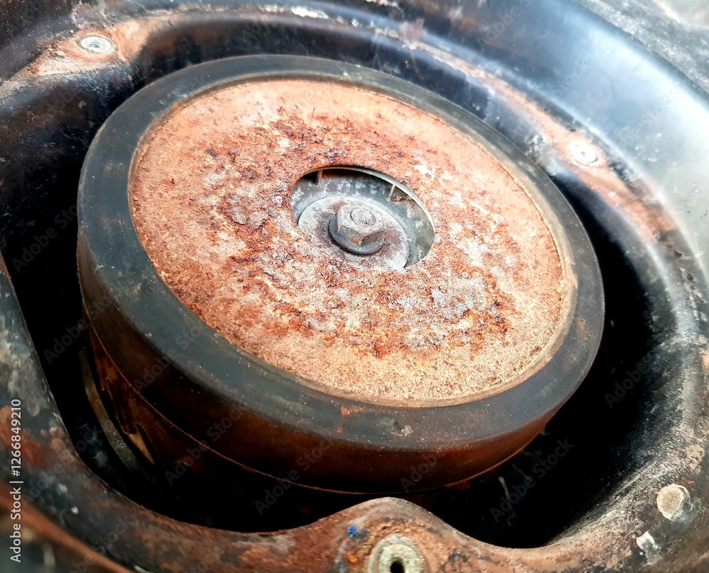 Rusty wheel of old car, close-up, selective focus Rusty wheel of old car, close-up, selective focus