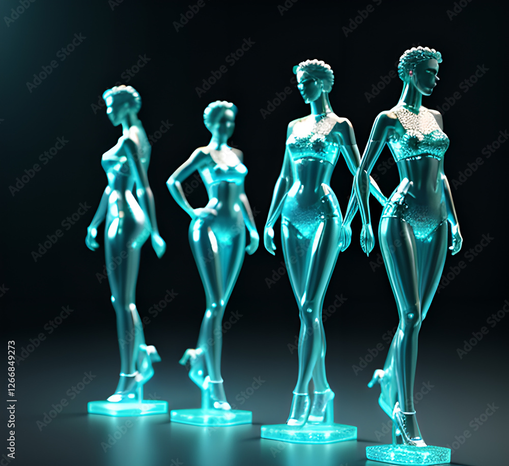 Abstract surrealistic illustration of glass statue several people standing in pose.Concept project.mindfulness and meditation.Futuristic. cyberpunk.innovation different types of poses.generative ai Abstract surrealistic illustration of glass statue several people standing in pose.Concept project.mindfulness and meditation.Futuristic. cyberpunk.innovation different types of poses.generative ai