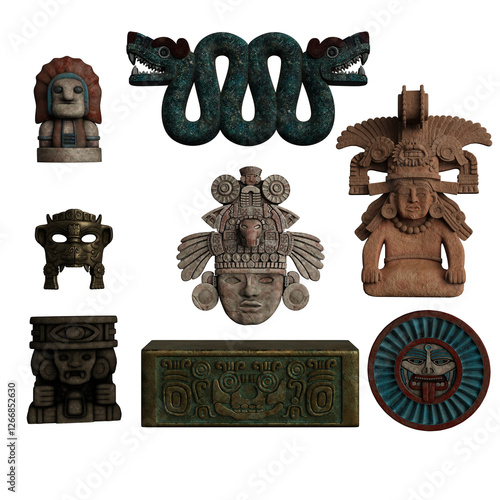 3D render of a collection of pre-Hispanic figures