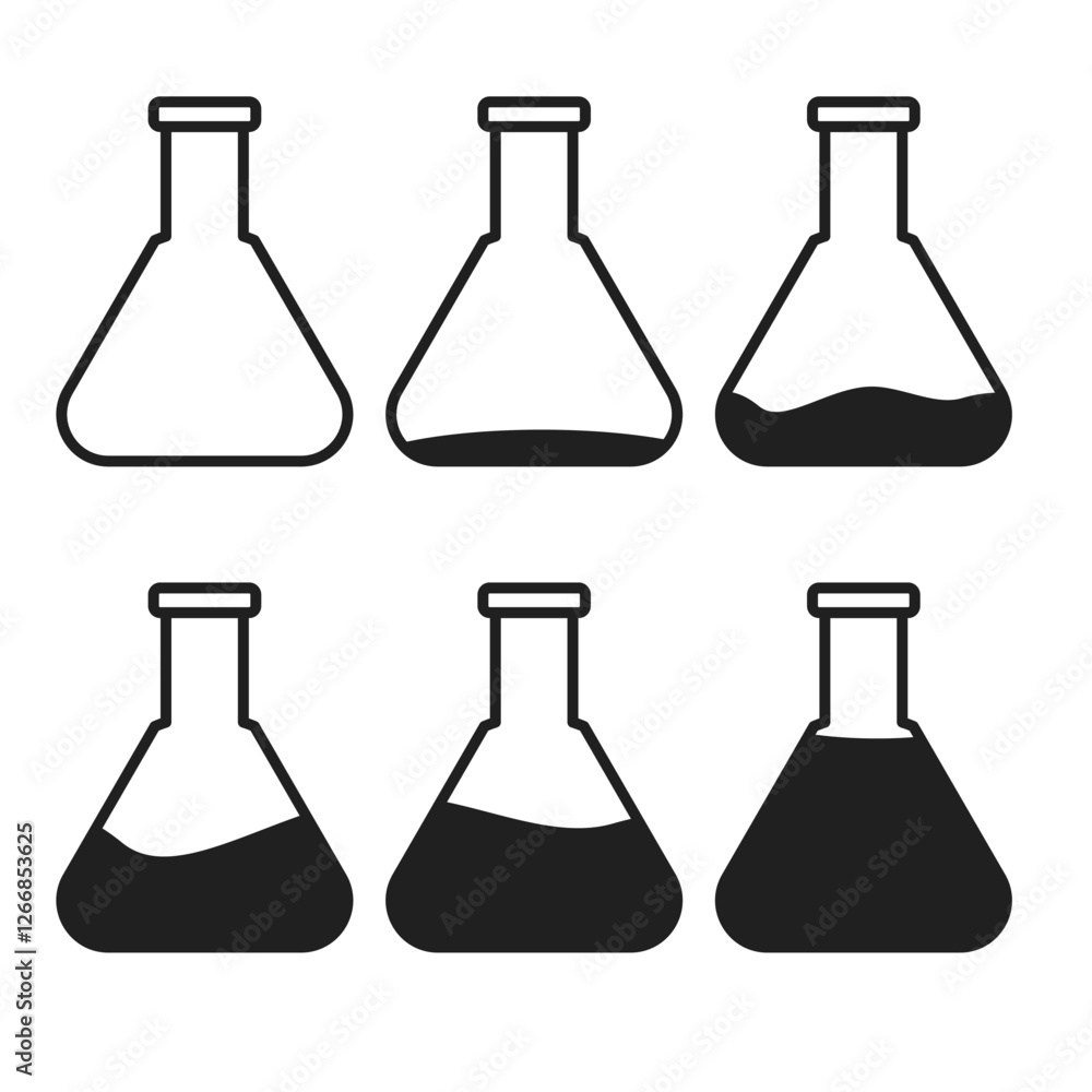Lab Beaker Icons Empty to Full Silhouette Vector Illustration On White Background Lab Beaker Icons Empty to Full Silhouette Vector Illustration On White Background
