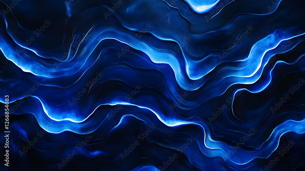 Obraz premium Abstract Blue Waves, Dark Background, Digital Art, Website Design