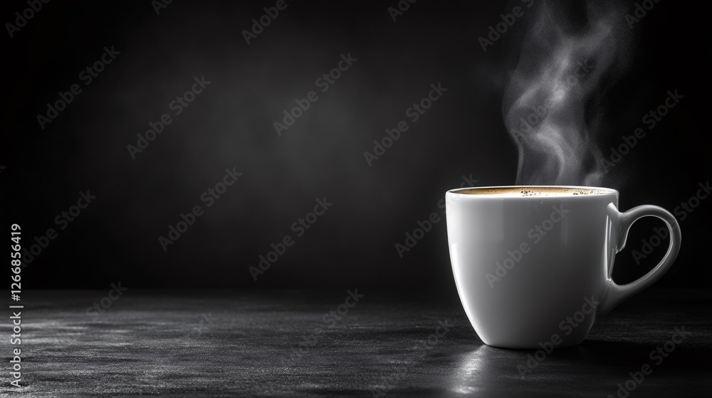Steaming cup of coffee creating a warm and inviting atmosphere on dark background Steaming cup of coffee creating a warm and inviting atmosphere on dark background