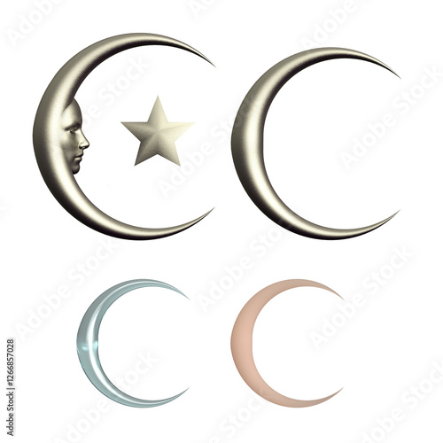 3D render, fantasy waning moon cluster
