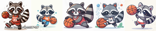 vector of cute raccoons playing basketball