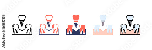 Dental Implant Multistyle Icon Set