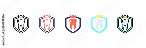 Dental Crown Multistyle Icon Set