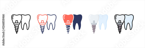 Dental Implant Multistyle Icon Set