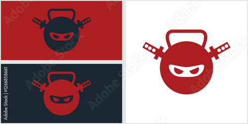 Ninja gym fitnes Logo Design Vector Icon Symbol Illustrations.