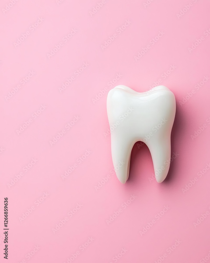 A shiny, white tooth on a soft pink background, representing dental care and health. A shiny, white tooth on a soft pink background, representing dental care and health.