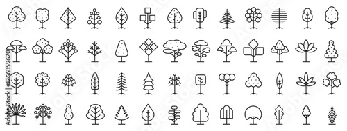 Outline Tree Vector Collection. Minimalist Linear Icons in Geometric design