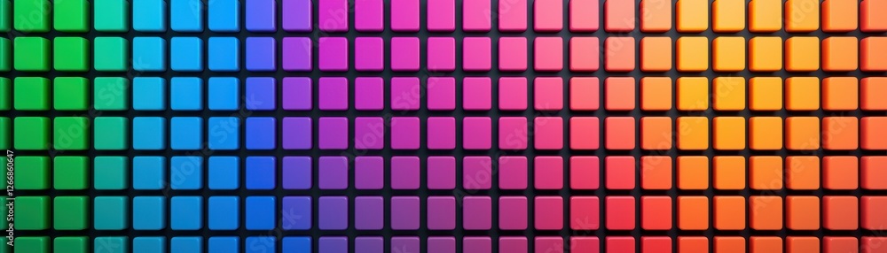 Colorful grid of vibrant square tiles transitioning from blue and green to red and orange in gradient display Colorful grid of vibrant square tiles transitioning from blue and green to red and orange in gradient display