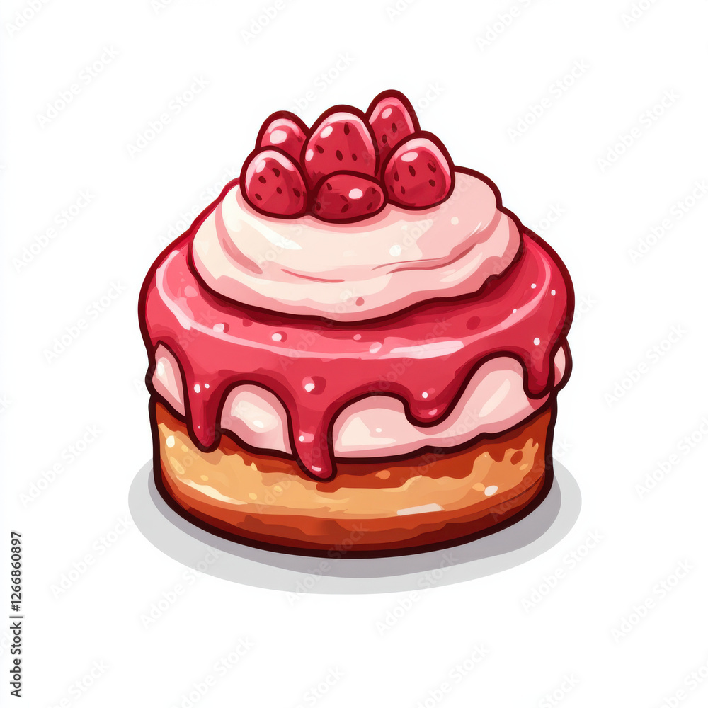 icon, cake with cream on top, red and pink color palette, cute style, simple design, icon, cake with cream on top, red and pink color palette, cute style, simple design,