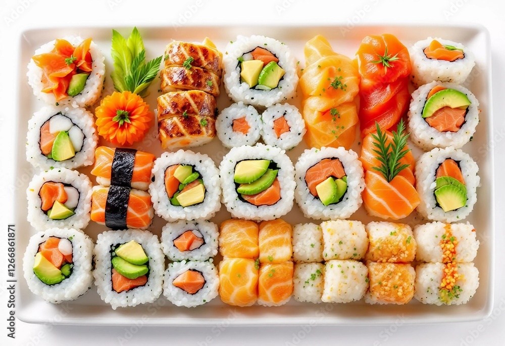 Savoring a Delightful Array of Sushi Rolls in an Elegant Presentation. Generative AI Savoring a Delightful Array of Sushi Rolls in an Elegant Presentation. Generative AI