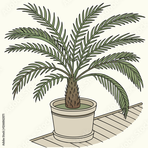 Palm tree plant in pot vector illustration