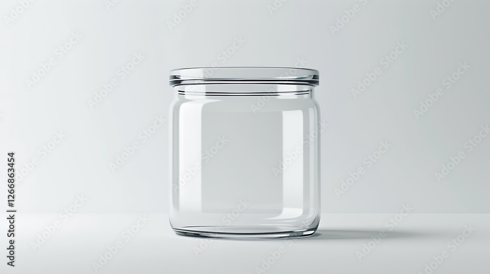 A classic clear glass jar on the beautifull empty background A classic clear glass jar on the beautifull empty background