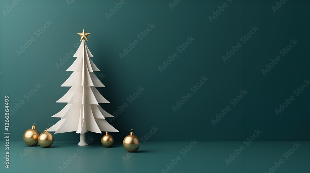 Minimalist White Christmas Tree with Gold Ornaments on Dark Background – Modern Holiday Concept Minimalist White Christmas Tree with Gold Ornaments on Dark Background – Modern Holiday Concept