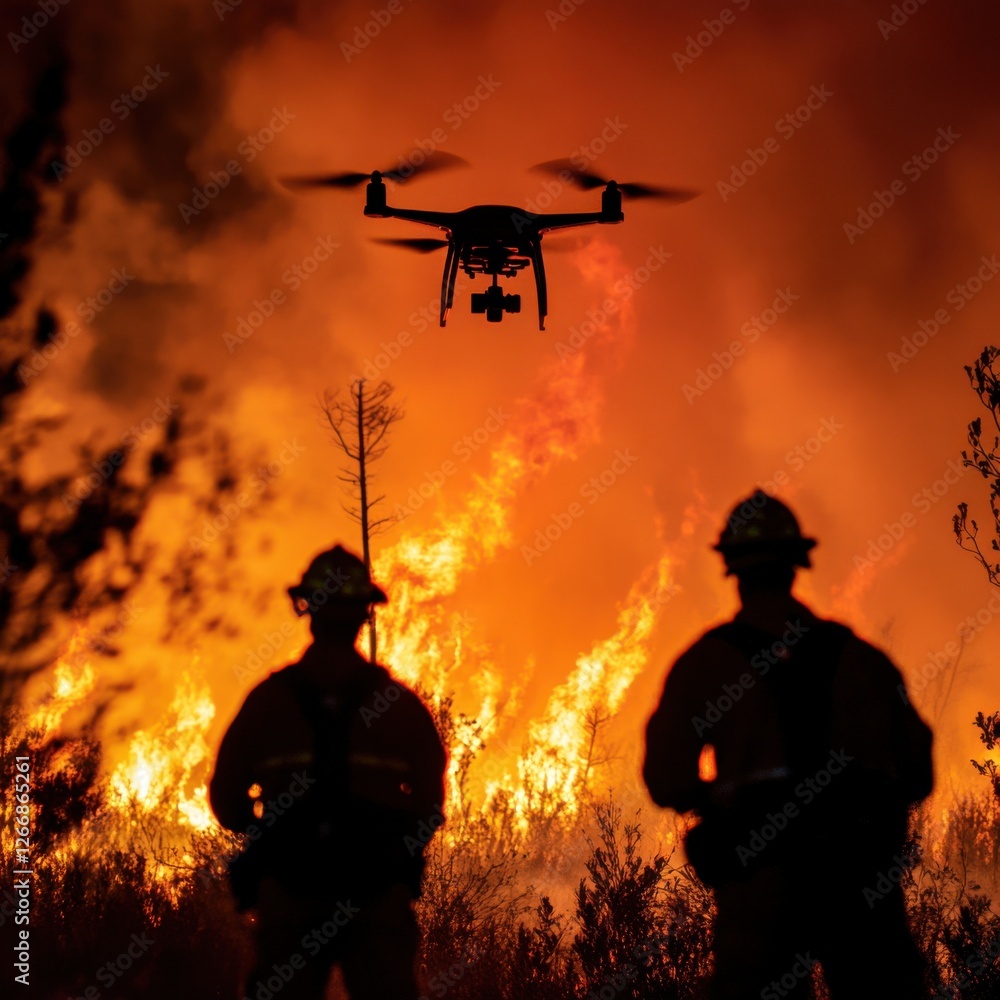 Fototapeta premium Drone Surveillance During Wildfire Emergency Response