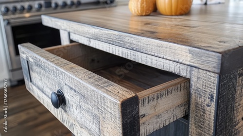 Distressed wood drawers enhancing a farmhouse-style kitchen