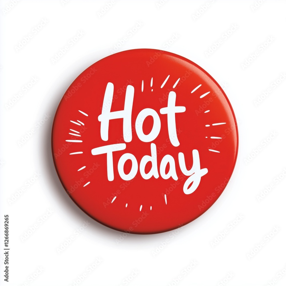 A vibrant red badge with the phrase A vibrant red badge with the phrase