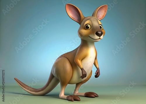 Playful cartoon kangaroo digital illustration cute character design vibrant studio environment engaging perspective photo