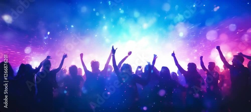 Crowd people party at nightclub. DJ music concert event. Generative video AI technology.	
