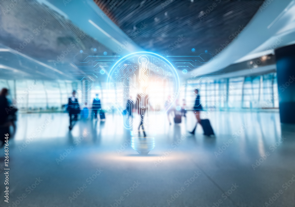 A modern commercial space in Hong Kong, bustling with business activity, features a futuristic digital globe display amidst moving people. A modern commercial space in Hong Kong, bustling with business activity, features a futuristic digital globe display amidst moving people.