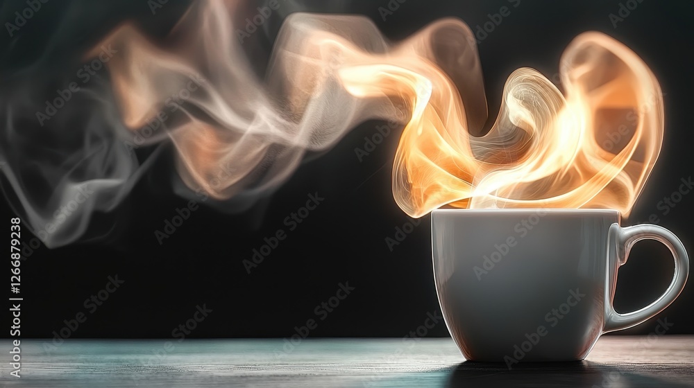 Steam Rising from a Hot Cup of Coffee on a Dark Background with Smooth Flowing Patterns Steam Rising from a Hot Cup of Coffee on a Dark Background with Smooth Flowing Patterns