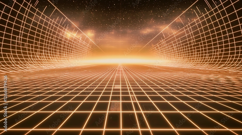 A bright orange background with a dark sky and stars