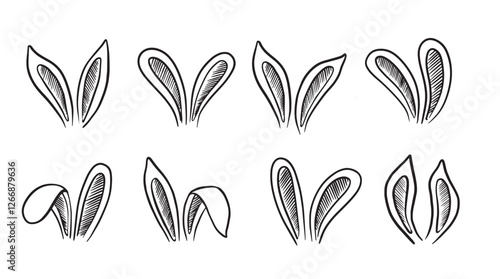 Set of rabbits's ears, Easter. Hand drawn illustration.