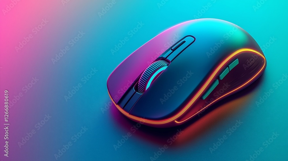 Colorful gaming mouse on a vibrant gradient background, highlighting its sleek design Colorful gaming mouse on a vibrant gradient background, highlighting its sleek design