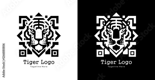 tiger head logo design with barcode shape
