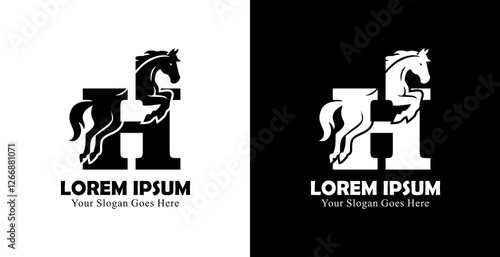 The logo design is in the form of a jumping horse combined with the letter H