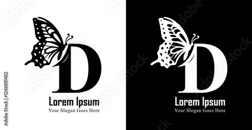 Foto D letter logo design combined with butterfly